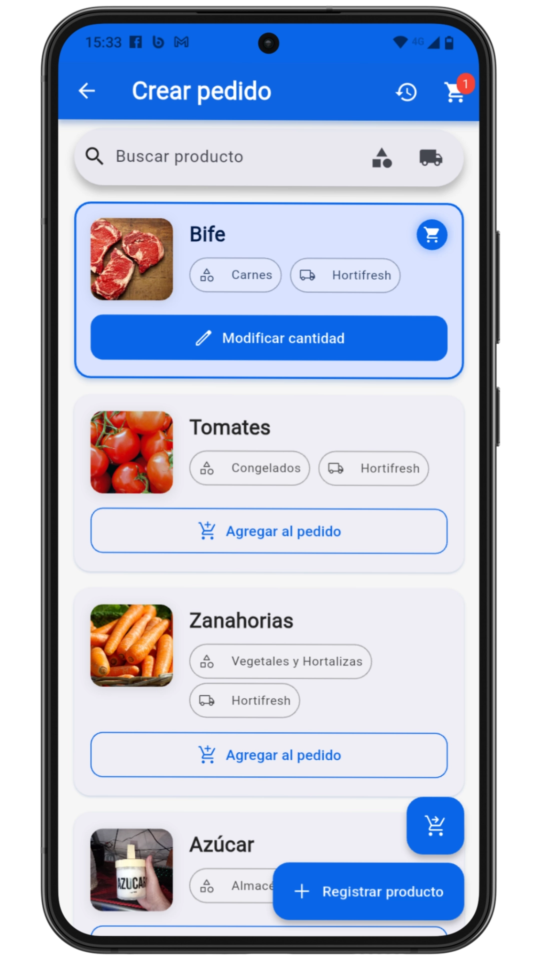 Mockup de la aplicación Central de Pedidos